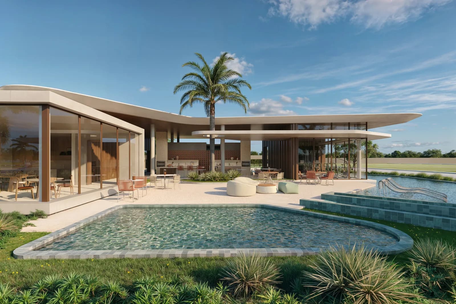 Novum Vitae — El club house y su piscina